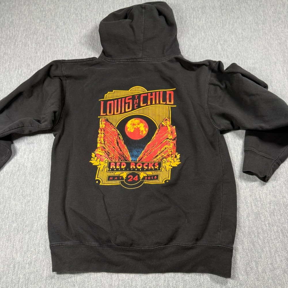 Louis The Child Hoodie Mens M Black Red Rocks Concert Tour Graphic Pullover EDM